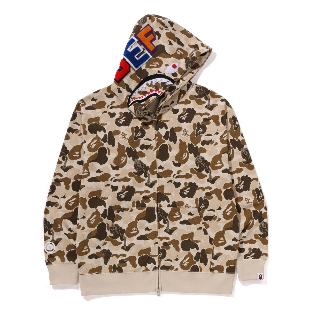 A BATHING APE BAPE DEF JAM CAMO SHARK RELAXED FIT FULL ZIP HOODIE BROWN