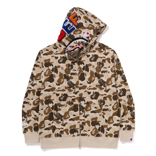 A BATHING APE BAPE DEF JAM CAMO SHARK RELAXED FIT FULL ZIP HOODIE BROWN