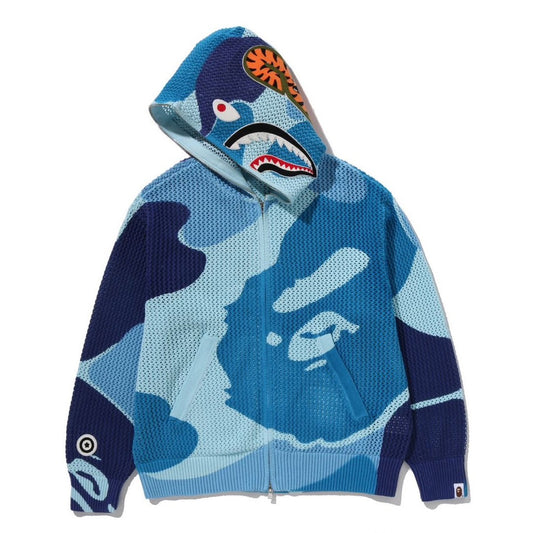 A BATHING APE BAPE ABC CAMO CROCHET SHARK RELAXED FIT FULL ZIP HOODIE BLUE