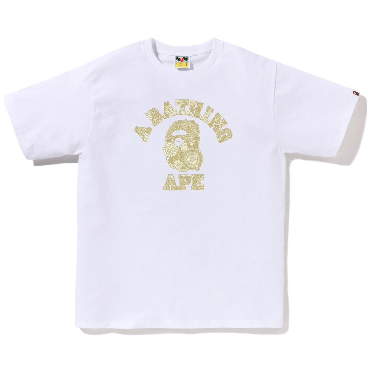 A BATHING APE BAPE JAPANESE INDIGO ART CAMO COLLEGE TEE WHITE BEIGE