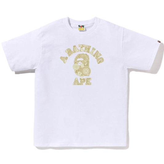 A BATHING APE BAPE JAPANESE INDIGO ART CAMO COLLEGE TEE WHITE BEIGE