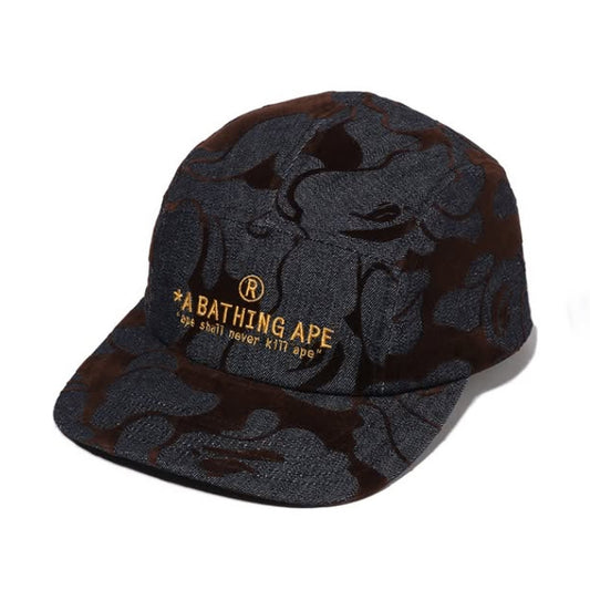 A BATHING APE BAPE CAMO FLOCKED DENIM JET CAP INDIGO