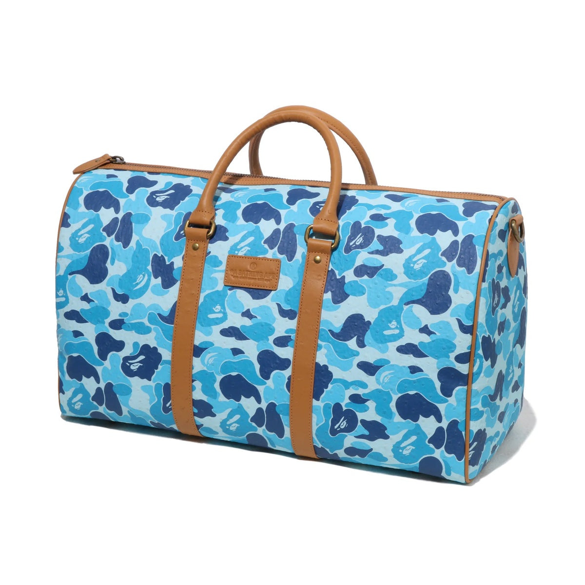 A BATHING APE BAPE ABC CAMO PU OSTRICH BOSTON BAG BLUE