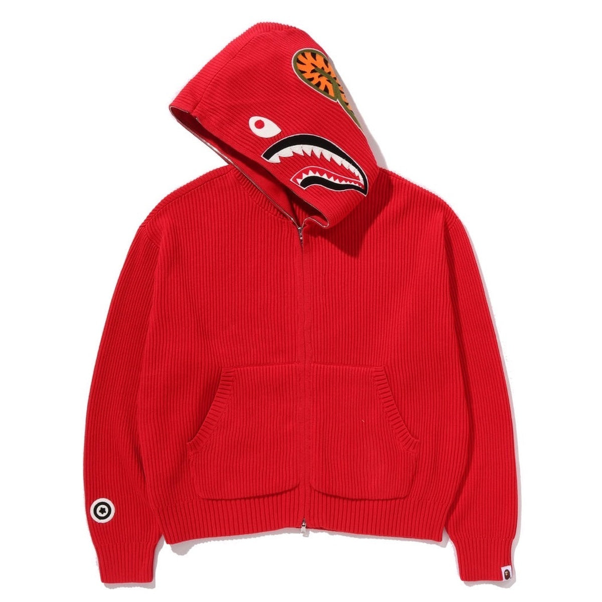 A BATHING APE BAPE SHARK FULL ZIP KNIT HOODIE RED