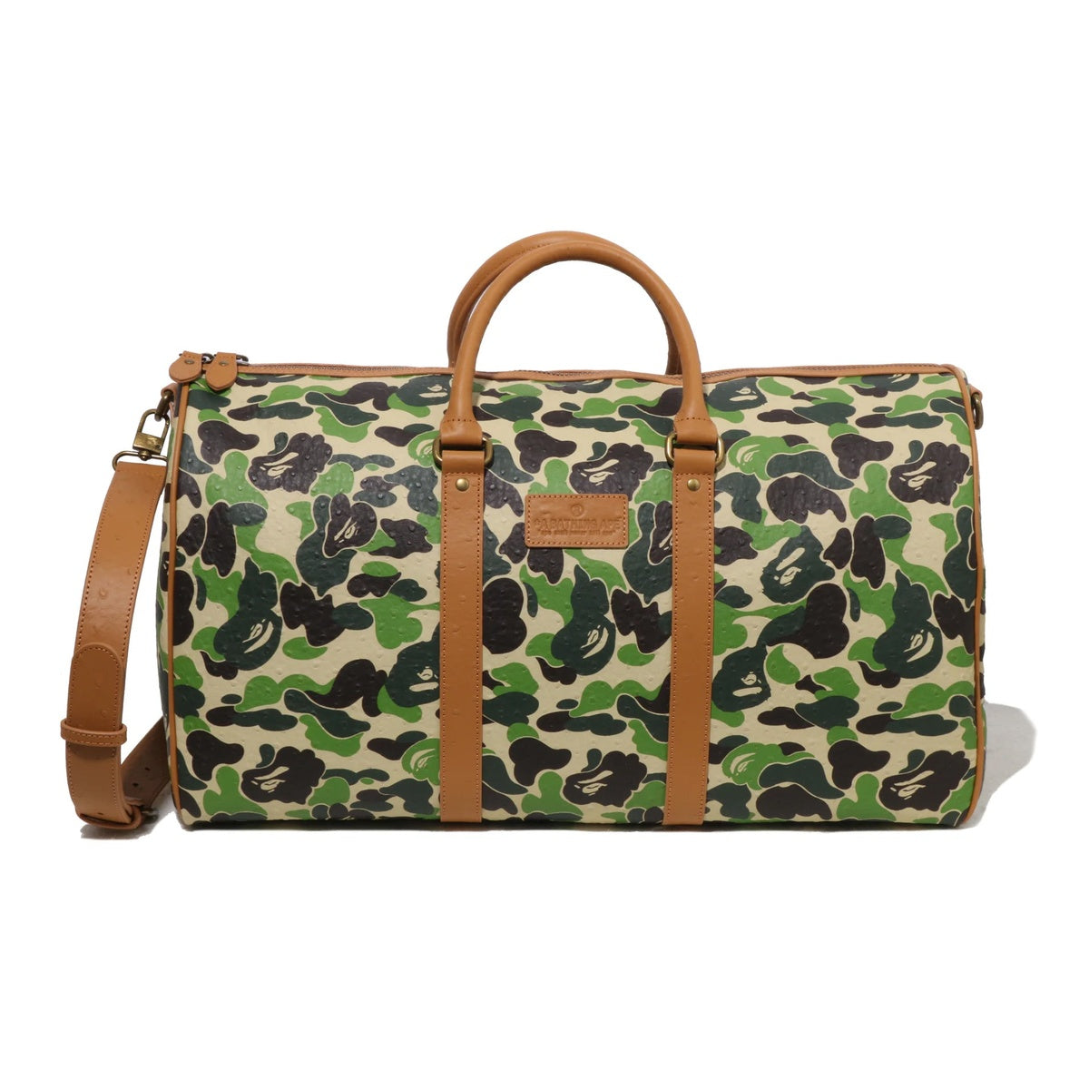 A BATHING APE BAPE ABC CAMO PU OSTRICH BOSTON BAG GREEN