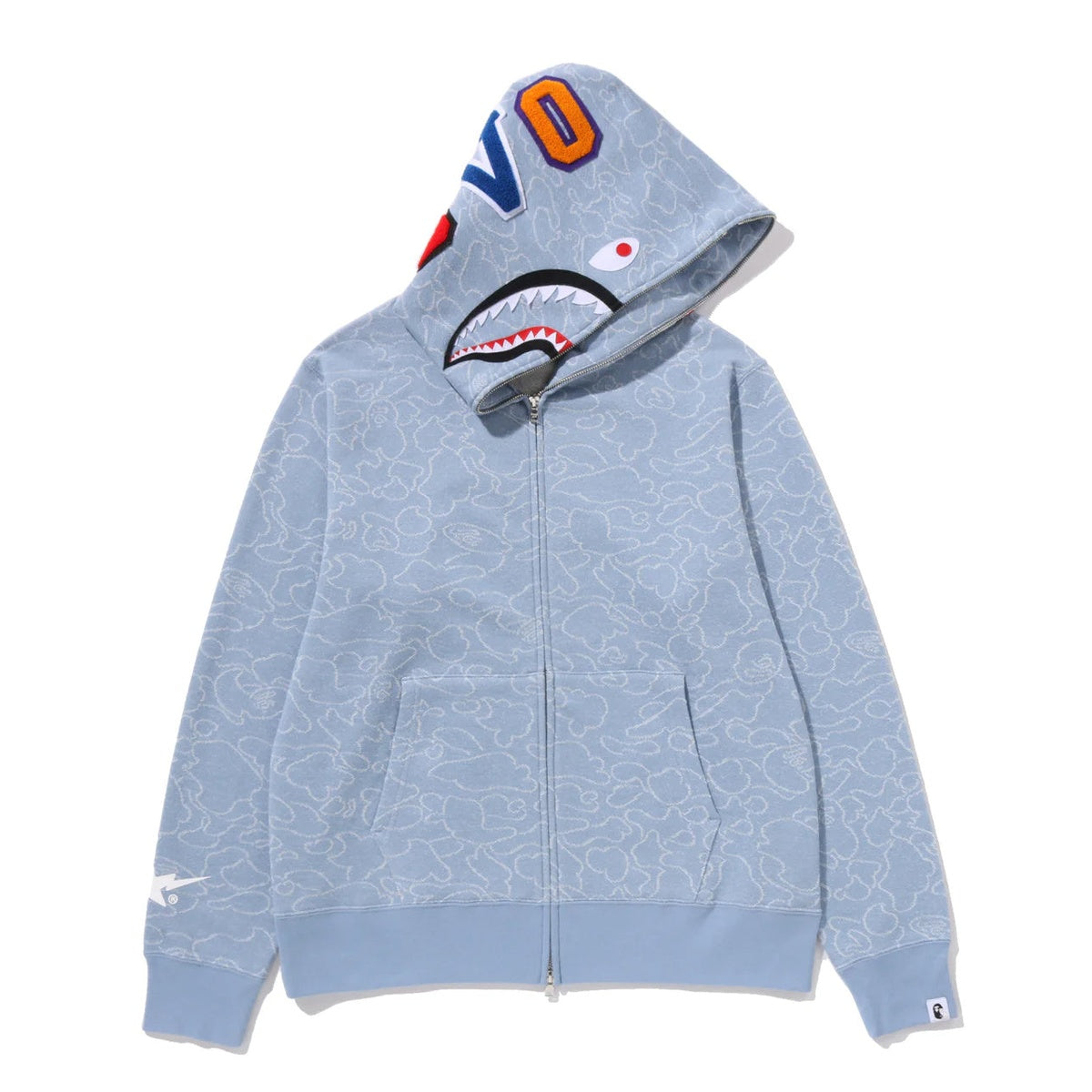 A BATHING APE BAPE OVO NEON 1ST CAMO JACQUARD SHARK FULL ZIP HOODIE INDIGO