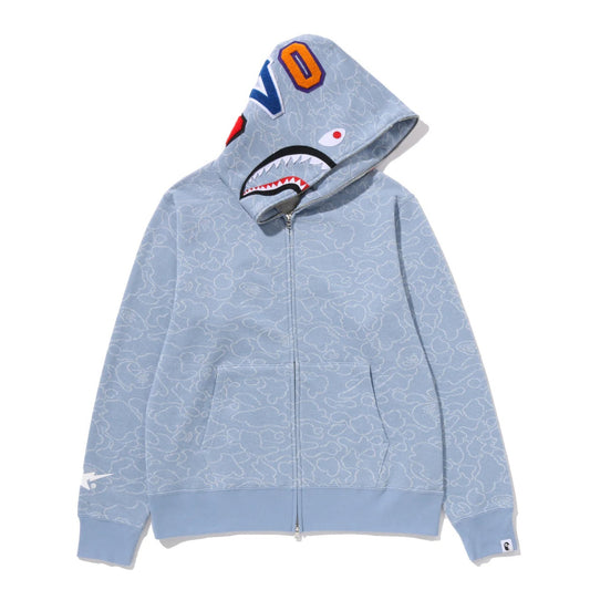 A BATHING APE BAPE OVO NEON 1ST CAMO JACQUARD SHARK FULL ZIP HOODIE INDIGO