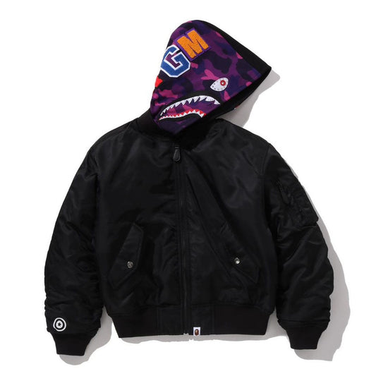 A BATHING APE BAPE Ladies' SHARK HOODIE MA-1 JACKET BLACK