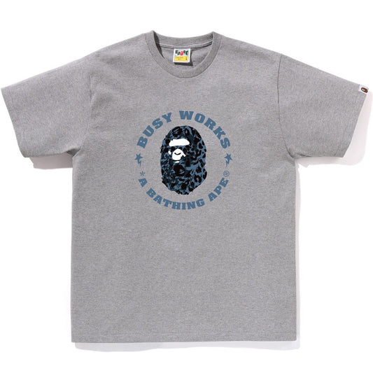 A BATHING APE BAPE WILD LEOPARD PATTERN BUSY WORKS STA TEE GRAY
