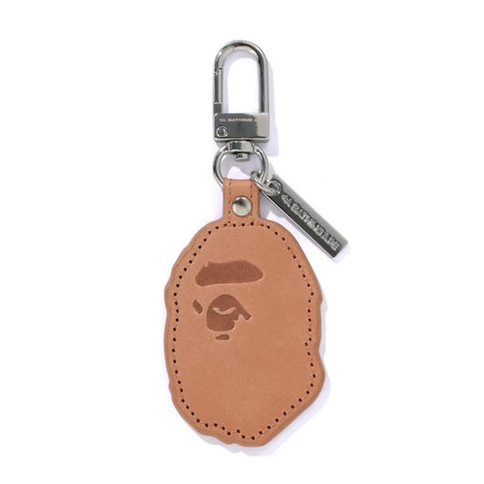 A BATHING APE BAPE APE HEAD LEATHER KEYCHAIN BROWN