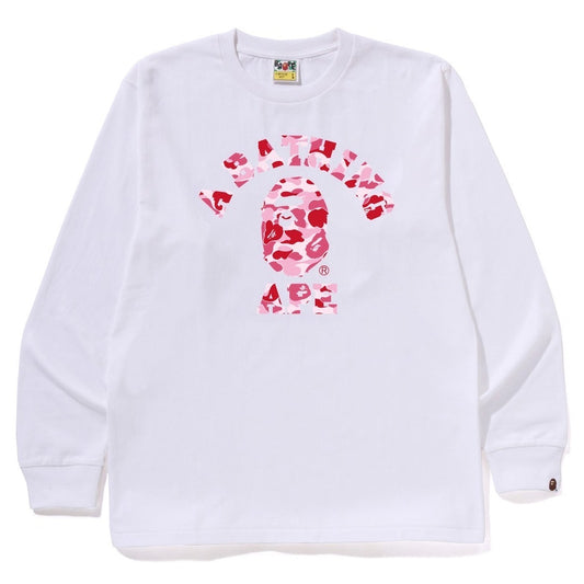 A BATHING APE BAPE ABC CAMO COLLEGE L/S TEE WHITE PINK