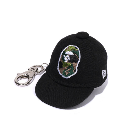 A BATHING APE BAPE KIDS ABC CAMO APE HEAD NEW ERA CAP KEY CHAIN BLACK