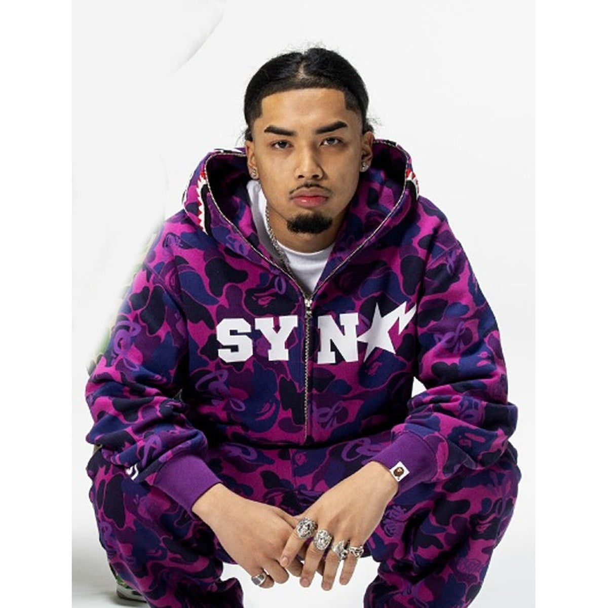 A BATHING APE BAPE SPOTIFY BY CENTRAL CEE CAMO SHARK FULL ZIP HOODIE PURPLE