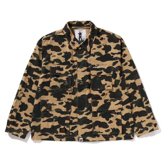 A BATHING APE BAPE 1ST CAMO HEAVY WASHED MULTI POCKET CARGO L/S SHIRT YELLOW