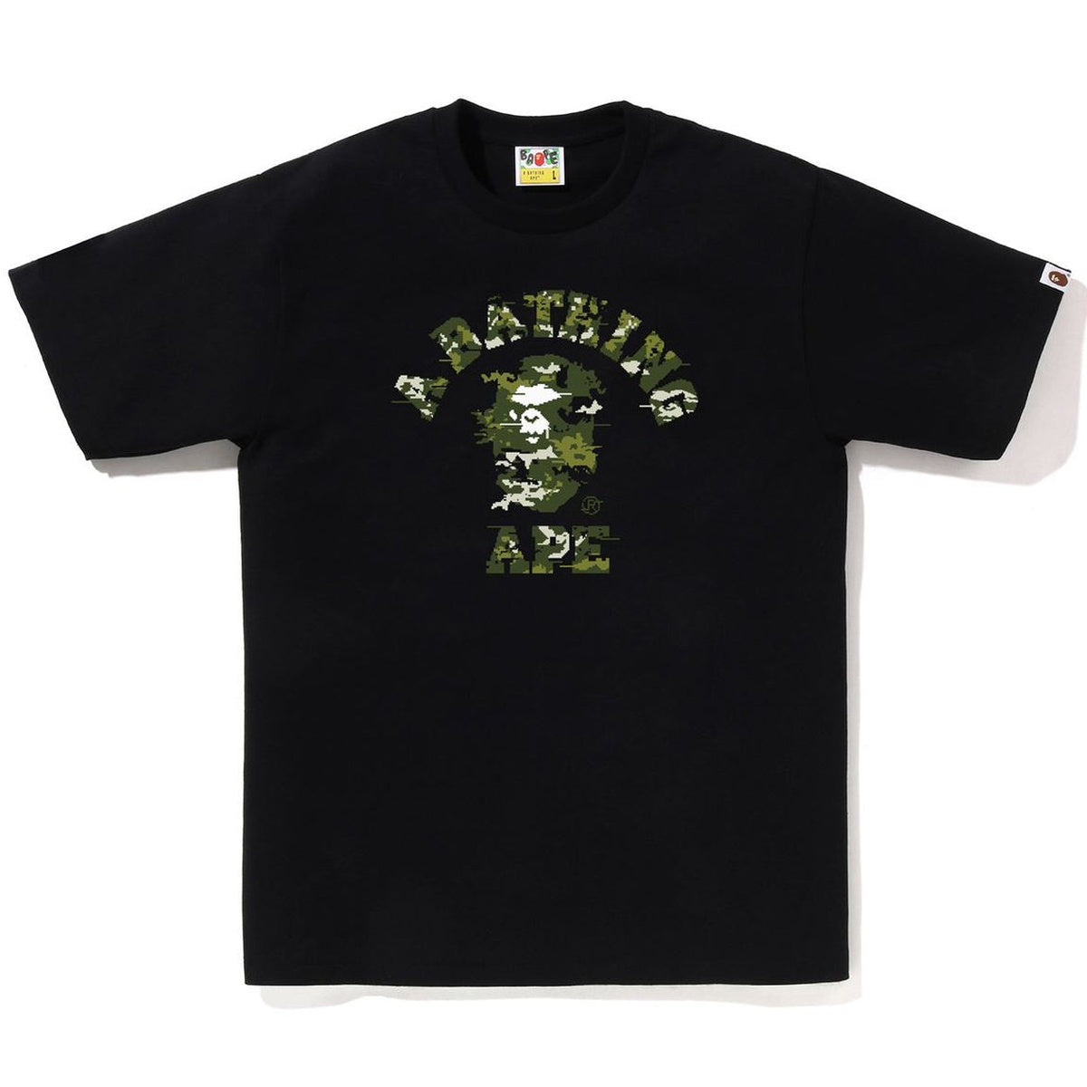 A BATHING APE BAPE MULTI PIXEL CAMO COLLEGE TEE BLACK GREEN