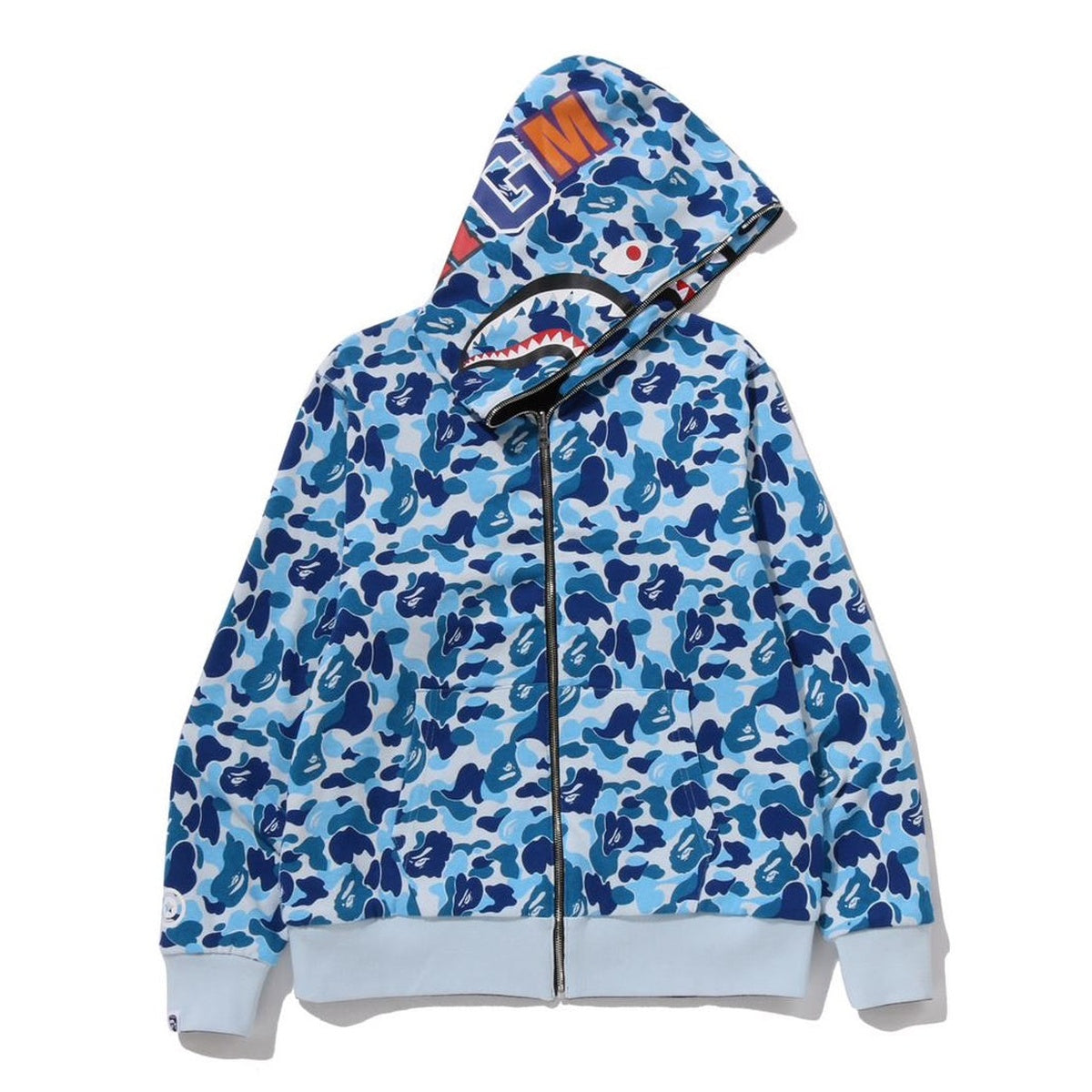 A BATHING APE BAPE ABC CAMO REVERSIBLE SHARK FULL ZIP HOODIE BLUE
