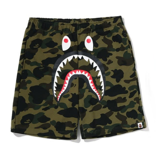 A BATHING APE BAPE 1ST CAMO SHARK SWEAT SHORTS GREEN