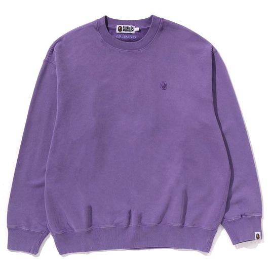 A BATHING APE BAPE GARMENT DYE ONE POINT RELAXED FIT CREWNECK SWEAT SHIRT PURPLE