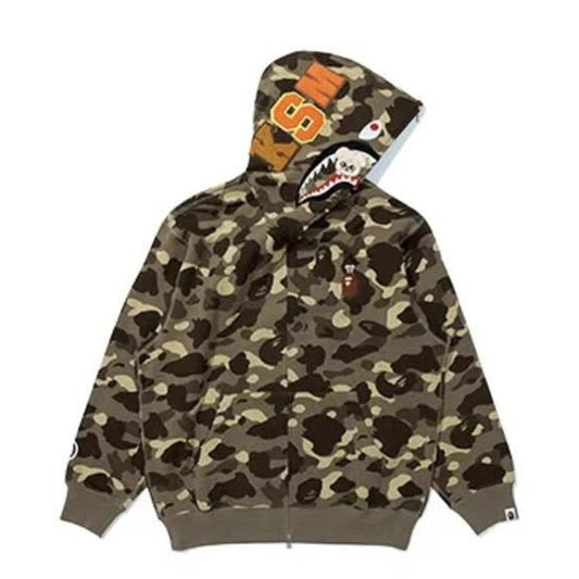 A BATHING APE BAPE STRAYKIDS PUPPYM SHARK FULL ZIP HOODIE BEIGE