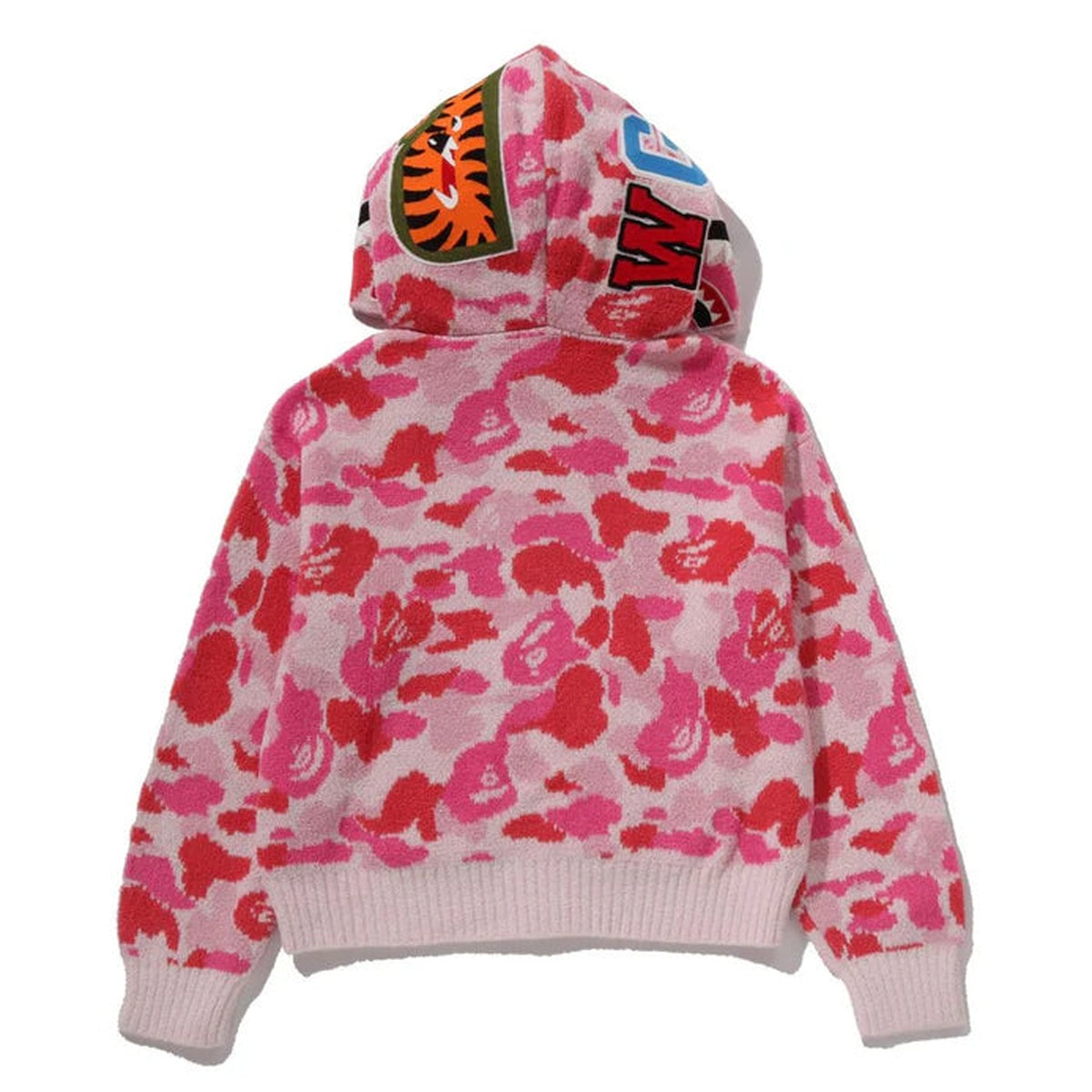 A BATHING APE BAPE LADIES' ABC CAMO TOWEL JACQUARD SHARK CROPPED FULL ZIP HOODIE PINK