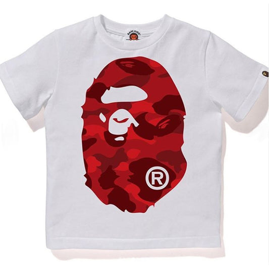 A BATHING APE BAPE KIDS COLOR CAMO BIG APE HEAD TEE WHITE RED