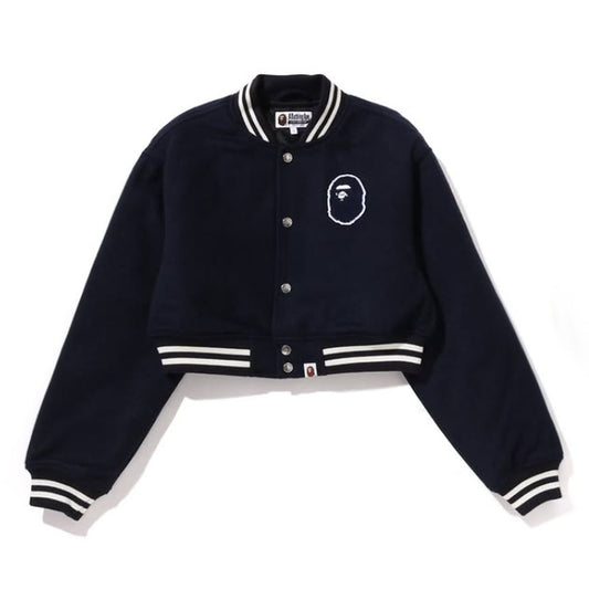 A BATHING APE BAPE Ladies' A BATHING APE BAPE CROPPED VARSITY JACKET NAVY