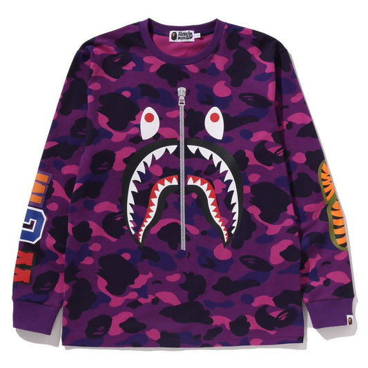 A BATHING APE BAPE COLOR CAMO SHARK L/S TEE PURPLE