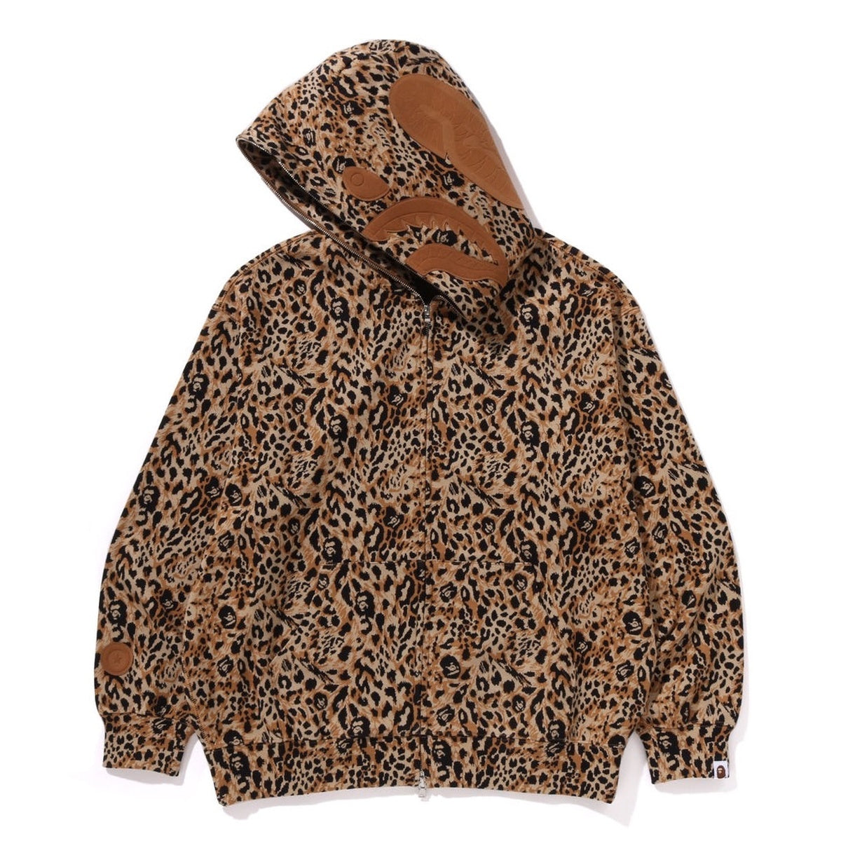 A BATHING APE BAPE WILD LEOPARD PATTERN SHARK RELAXED FULL ZIP HOODIE BEIGE