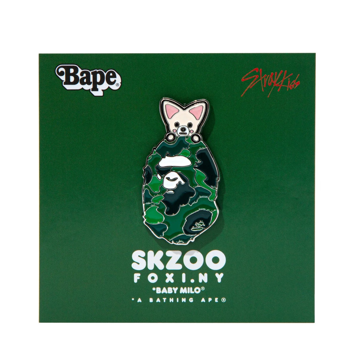 A BATHING APE BAPE STRAYKIDS FOXI.NY METAL PIN GREEN