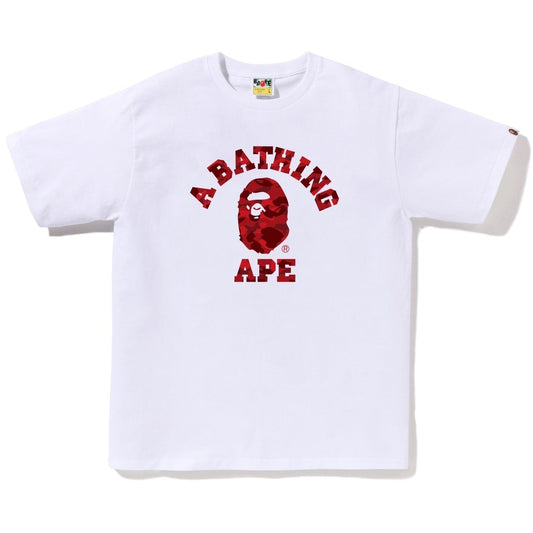 A BATHING APE BAPE COLOR CAMO COLLEGE TEE WHITE RED
