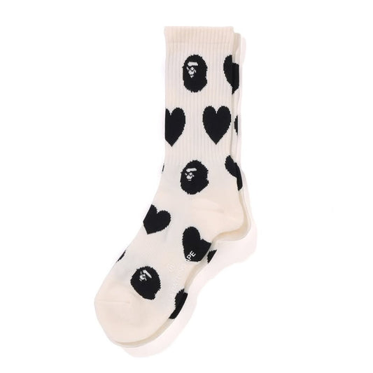 A BATHING APE Ladies' I LOVE BAPE MONOGRAM SOCKS WHITE