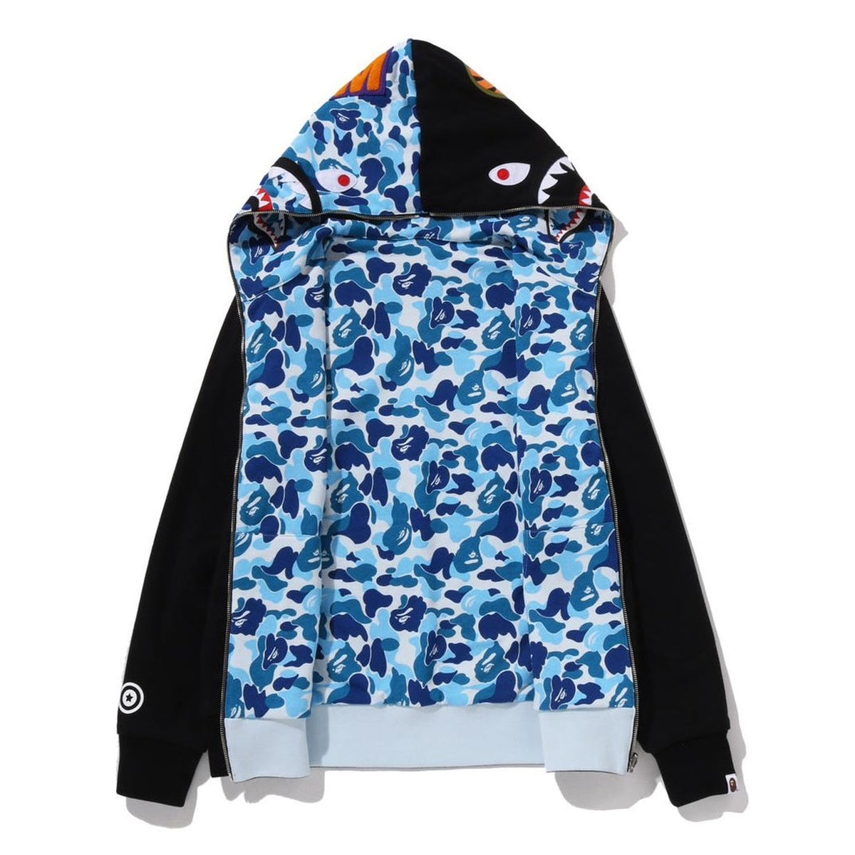 A BATHING APE BAPE ABC CAMO REVERSIBLE SHARK FULL ZIP HOODIE BLUE