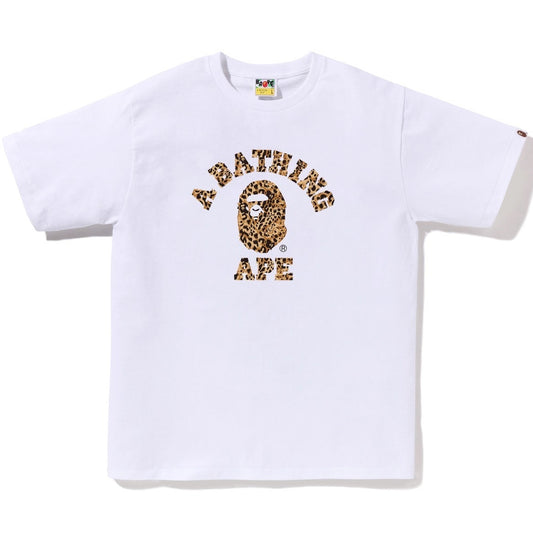 A BATHING APE BAPE WILD LEOPARD PATTERN COLLEGE TEE WHITE BEIGE