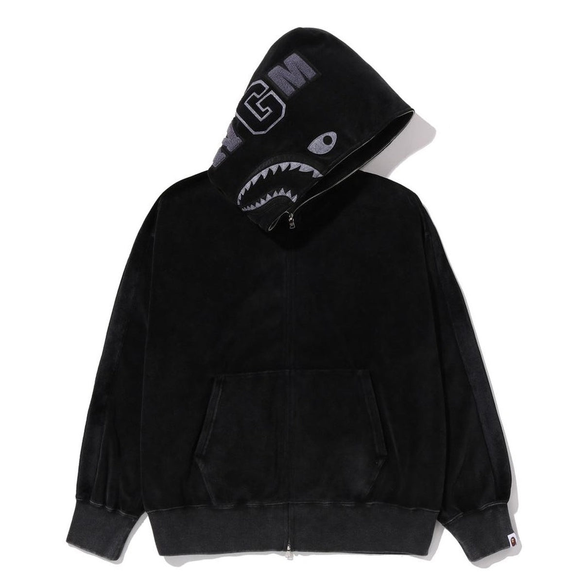 A BATHING APE BAPE SNOW WASH SHARK RELAXED FIT FULL ZIP HOODIE BLACK