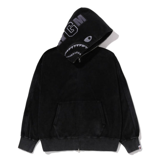 A BATHING APE BAPE SNOW WASH SHARK RELAXED FIT FULL ZIP HOODIE BLACK