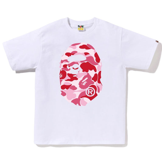 A BATHING APE BAPE ABC CAMO BIG APE HEAD TEE WHITE PINK