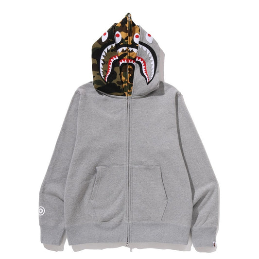 A BATHING APE BAPE SHARK FULL ZIP DOUBLE HOODIE GRAY