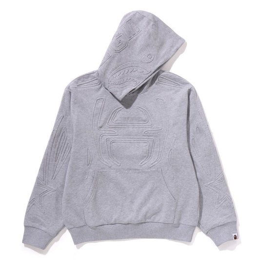 A BATHING APE BAPE PADDED SHARK CROPPED FIT PULLOVER HOODIE GRAY