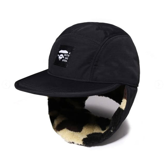 A BATHING APE BAPE 1ST CAMO PUFFY FLIGHT CAP BLACK