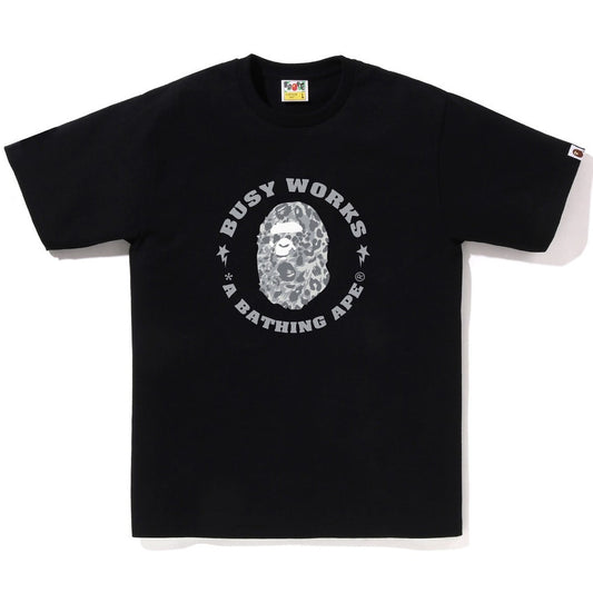 A BATHING APE BAPE WILD LEOPARD PATTERN BUSY WORKS STA TEE BLACK