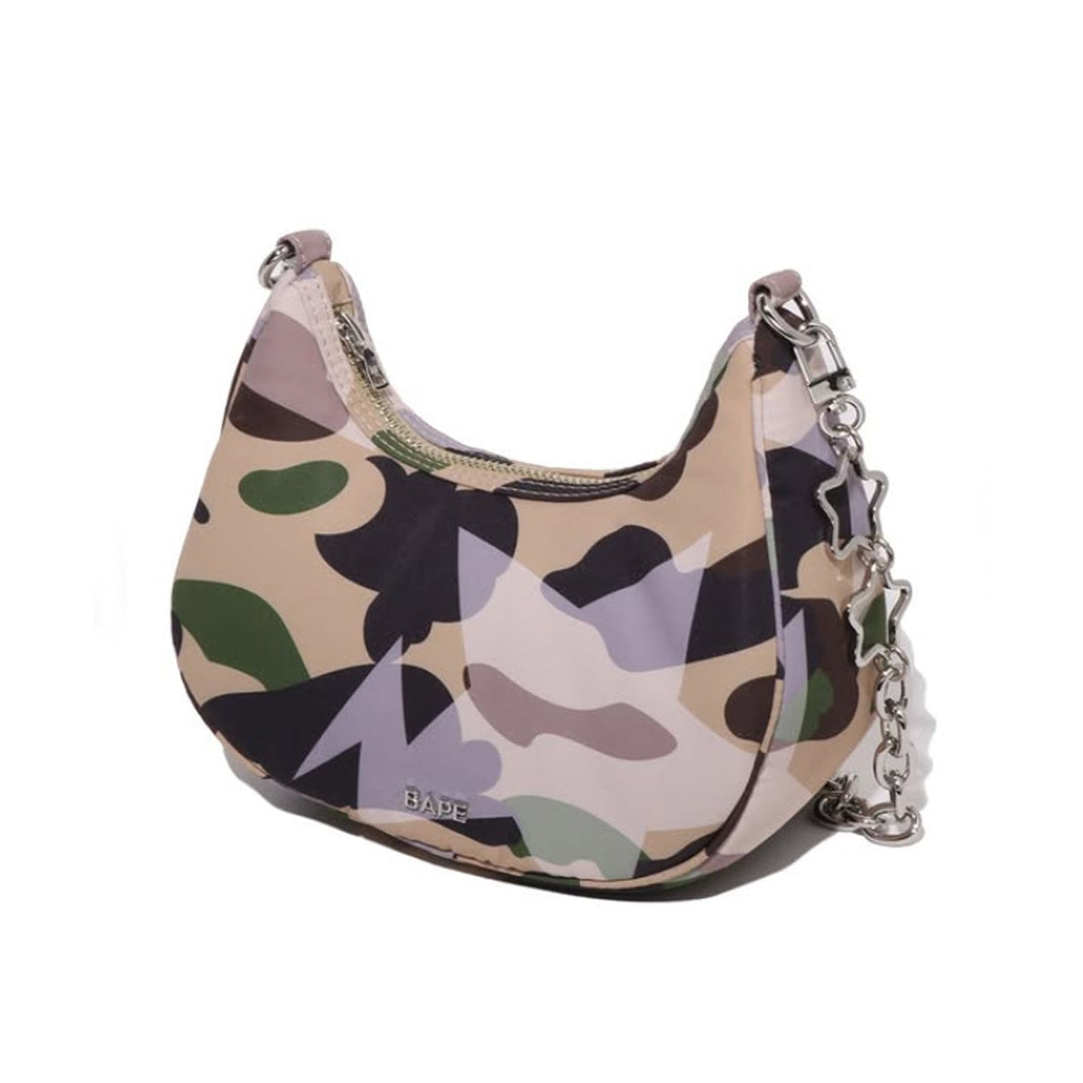 A BATHING APE BAPE Ladies' STA OVER PRINT 1ST CAMO QUILTING MOON SHAPE BAG YELLOW