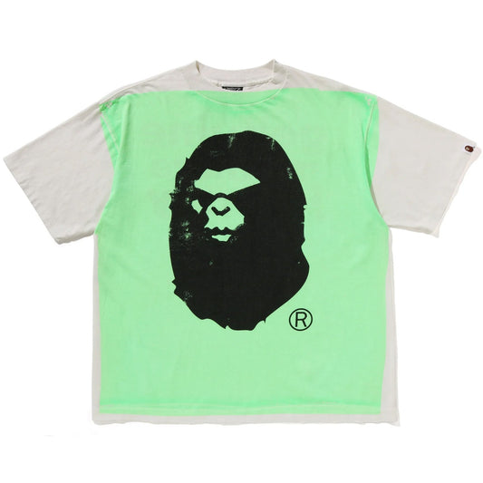A BATHING APE BAPE SAINT MXXXXXX MAD FACE HANDPRINTING TEE WHITE X GREEN