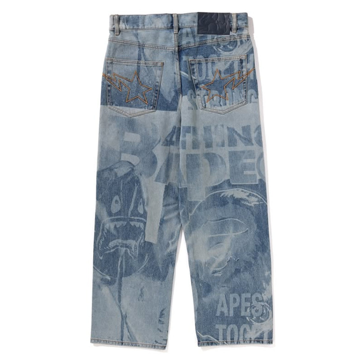 A BATHING APE BAPE OVERALL LASERED RELAXED FIT 13OZ DENIM PANTS LIGHT INDIGO