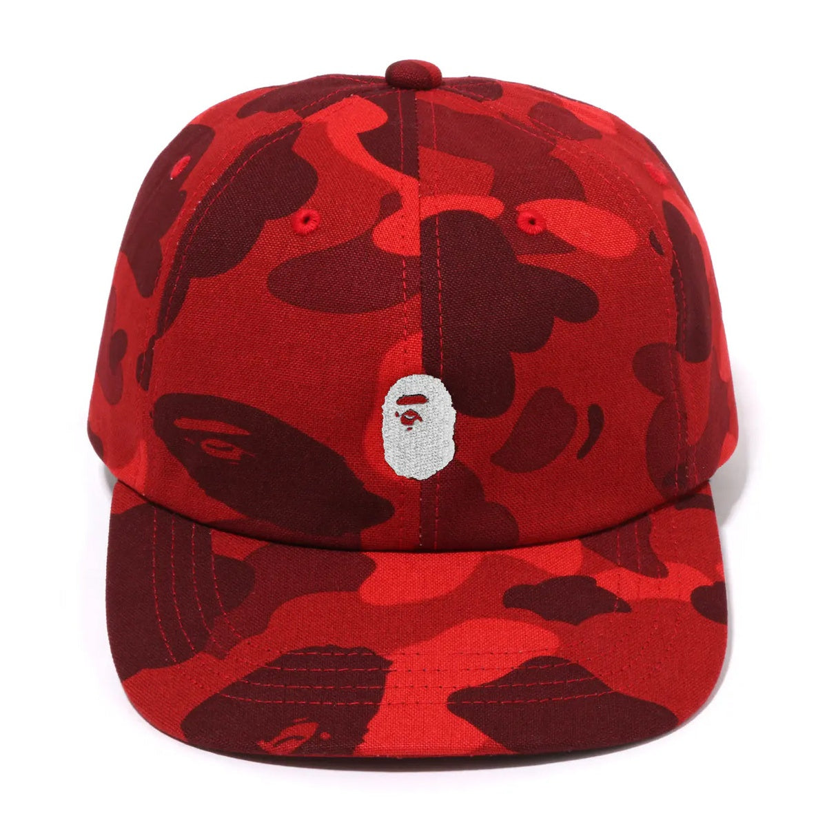 A BATHING APE BAPE COLOR CAMO APE HEAD ONE POINT PANEL CAP - ONLINE EXCLUSIVE - RED