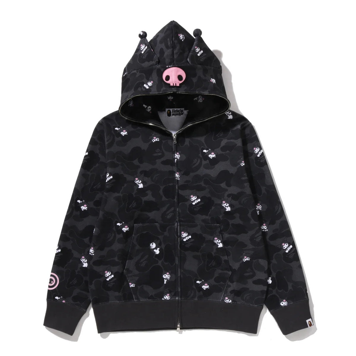 A BATHING APE BAPE SANRIO CHARACTERS KUROMI CAMO FULL ZIP HOODIE BLACK