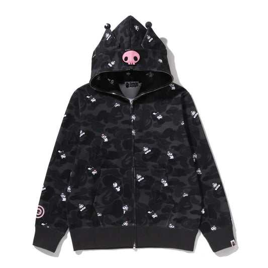 A BATHING APE BAPE SANRIO CHARACTERS KUROMI CAMO FULL ZIP HOODIE BLACK