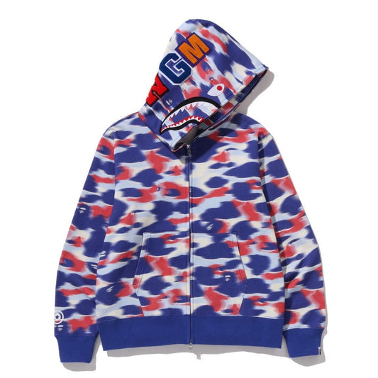 A BATHING APE BAPE SCREEN CAMO SHARK FULL ZIP HOODIE BLUE