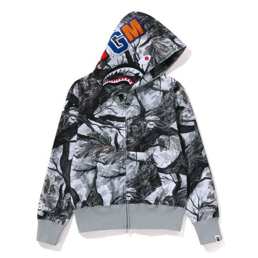 A BATHING APE BAPE Ladies' TREE EDGE CAMO SHARK FULL ZIP HOODIE WHITE