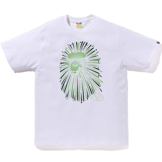 A BATHING APE BAPE APE HEAD FIREWORK TEE #1 WHITE GREEN
