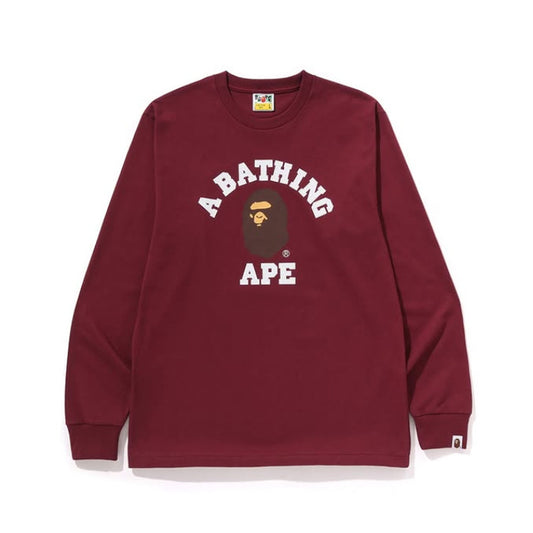 A BATHING APE BAPE COLLEGE L/S TEE BURGUNDY
